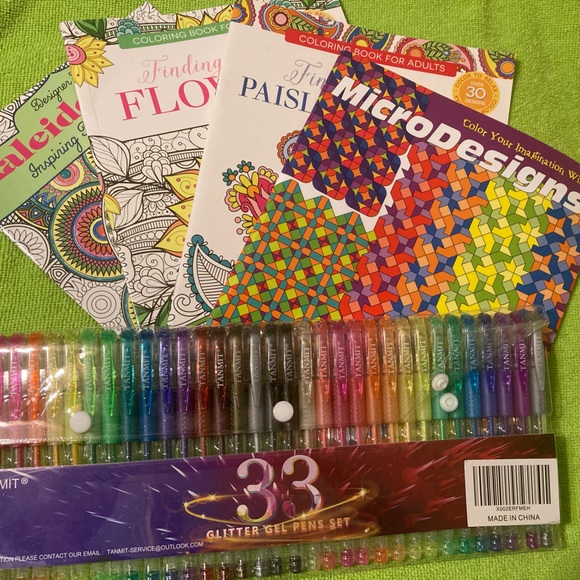 Other - 4 adult coloring books w/ glitter pens